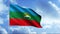 Flag of the Karachay-Cherkess Republic.Motion. Three colors, light blue - on top, green - in the middle, red - from