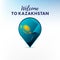 Flag of Kazakhstan in shape of map pointer or marker. Welcome to Kazakhstan. Vector illustration.