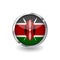 Flag of kenya, button with metal frame and shadow. kenya flag vector icon, badge with glossy effect and metallic border. Realistic