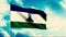 The flag of the Kingdom of Lesotho. Motion. A bright tricolor flag with a black and white and green stripe .