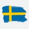 Flag Kingdom of Sweden, brush stroke background. Flag of Sweden on transparent background. Stock vector.
