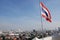 Flag of the Kingdom of Thailand on the background of Bangkok