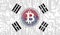 flag of Korea South and bitcoin, Integrated Circuit Board pattern. Bitcoin Stock Growth. Conceptual image for investors in
