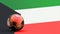 Flag of Kuwait with metal soccer ball, national soccer flag, soccer world cup, football european soccer, american and african