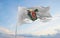 flag of La Araucania Region , Chile at cloudy sky background on sunset, panoramic view. Chilean travel and patriot concept. copy