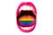Flag of LGBT in woman`s mouth, on tongue, sexy concept of rainbow flag. Female lips with lipstick, white teeth, rainbow