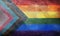 flag of LGBTQ rainbow Progress variant with fabric texture. equality concept. grunge retro plain background. Top view