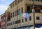 The Flag of Liguria flying in the wind in Portofino, Italy.