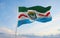 flag of Maceio , Brazil at cloudy sky background on sunset, panoramic view. Brazilian travel and patriot concept. copy space for