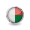 Flag of madagascar, button with metal frame and shadow. madagascar flag vector icon, badge with glossy effect and metallic border.