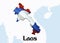 Flag Map of Laos. 3D rendering Laos map and flag on Asia map. The national symbol of Laos. Vientiane flag map background image