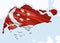 Flag Map of Singapore. 3D rendering Singapore map and flag on Asia map. The national symbol of Singapore. Singaporeans flag on