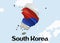 Flag Map of South Korea. 3D rendering South Korea map and flag on Asia map. The national symbol of South Korea. Seoul flag map
