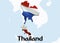 Flag Map of Thailand. 3D rendering Thailand map and flag on Asia map. The national symbol of Thailand. Bangkok flag map background