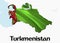 Flag Map of Turkmenistan. 3D rendering Turkmenistan map and flag on Asia map. The national symbol of Turkmenistan. Ashgabat flag