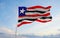 flag of Maranhao , Brazil at cloudy sky background on sunset, panoramic view. Brazilian travel and patriot concept. copy space for