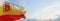 flag of Maringa , Brazil at cloudy sky background on sunset, panoramic view. Brazilian travel and patriot concept. copy space for