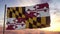 Flag of Maryland waving in the wind against deep beautiful sky. 3d illustration