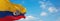 flag of Military Colombia , Colombia at cloudy sky background on sunset, panoramic view. Colombian travel and patriot concept.