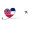 Flag Mississipi Love Romantic travel Airplane air plane Aircraft Aeroplane flying fly jet airline line path vector fun