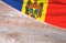 Flag Moldova and space for text on a wooden background