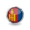 Flag of mongolia, button with metal frame and shadow. mongolia flag vector icon, badge with glossy effect and metallic border. Rea