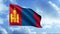 Flag of Mongolia. Motion. . The golden emblem of the ancient Buddhist sign is yellow on a red and blue flag.