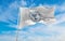 flag of Mossad , Israel at cloudy sky background on sunset, panoramic view. Israeli travel and patriot concept. copy space for