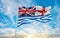 flag of Murray River Lower , Australia at cloudy sky background on sunset, panoramic view. Australian travel and patriot concept