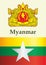 Flag of Myanmar, Republic of the Union of Myanmar. Bright, colorful vector illustration