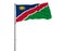 Flag of Namibia on the flagpole fluttering in the wind on a white, 3d rendering.