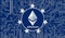 flag of Naval jack of the Confederate states of America, USA and ethereum coin, Integrated Circuit Board pattern. Ethereum Stock