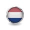 Flag of netherlands, button with metal frame and shadow. netherlands flag vector icon, badge with glossy effect and metallic borde
