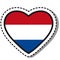 Flag Netherlands heart sticker on white background. Vintage vector love badge. Template design element. National day. Travel sign