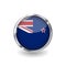 Flag of New zealand, button with metal frame and shadow. New zealand flag vector icon, badge with glossy effect and metallic borde