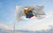 flag of nuble Region , Chile at cloudy sky background on sunset, panoramic view. Chilean travel and patriot concept. copy space