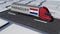 Flag of Paraguay on moving truck and computer keyboard. International shipping related looping 3d animation