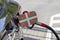 Flag of Pays Basque on the car`s fuel filler flap.