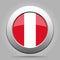 Flag of Peru. Metal gray round button.