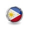 Flag of philippines, button with metal frame and shadow. philippines flag vector icon, badge with glossy effect and metallic borde