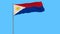 Flag of Philippines in wartime on the flagpole fluttering in the wind on a pure blue background, 3d rendering