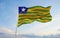 flag of Piaui , Brazil at cloudy sky background on sunset, panoramic view. Brazilian travel and patriot concept. copy space for