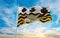 flag of Poole town , UK at cloudy sky background on sunset, panoramic view. County of united kingdom of great Britain, England.