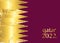 Flag of Qatar,  abstract banner for QATAR 2022 World Cup template concept background. Golden text with luxury gold leaf