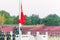 Flag Raising Ceremony of Tiananmen Square. a famous historic site in Beijing, China.