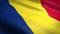 Flag of Romania. Realistic waving flag 3D render illustration with highly detailed fabric texture.