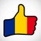 Flag of Romania in the shape of Hand with thumb up, gesture