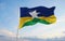 flag of Rondonia , Brazil at cloudy sky background on sunset, panoramic view. Brazilian travel and patriot concept. copy space for