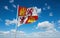 flag of Royal Banner of the Crown of Castille 15th Century Style, Europe at cloudy sky background, panoramic view. flag
