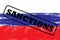 Flag of Russia and black stamp sanctions